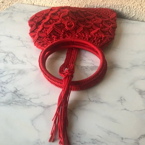 Macrame Crochet Handbag red - Picture 3 of 9